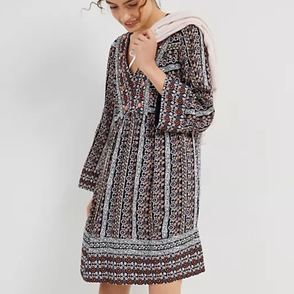 Anthropologie Maeve Naomi Multi Color Floral Embroidered Beaded Dress Size XS